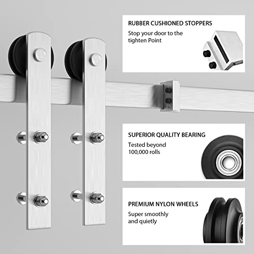 Image of SMARTSTANDARD 6ft Heavy Duty Nickel Sliding Barn Door Hardware Kit - Smoothly and Quietly -Easy to Install - Includes Step-by-Step Installation Instruction Fit 36 inch Wide Door Panel(I Shape Hanger)