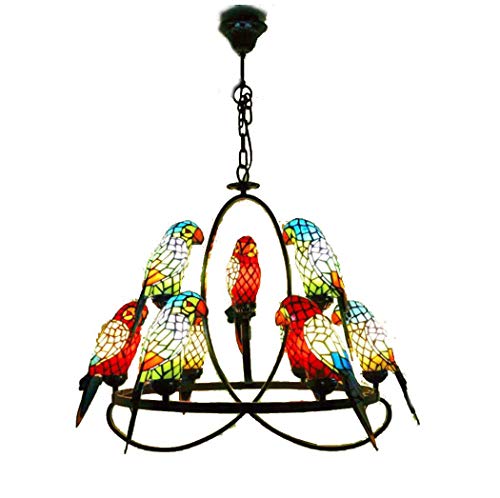 VIROYA Tiffany Style Vitrail Perroquet Lustre avec 9 Têtes Restaurant Vintage Suspension Luminaire pour Salon Hanglamp Cuisine Plafonnier Suspension,110-240V,E27