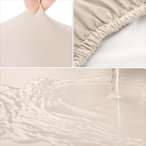 Image of YISUN Stool Covers Rectangle - 4 Pack Stretch Waterproof Saddle Seat Cover Counter Bar Stools Bar Chairs Covers Kitchen Island Chairs Cushion Protector (4, Pu Leather-Beige)