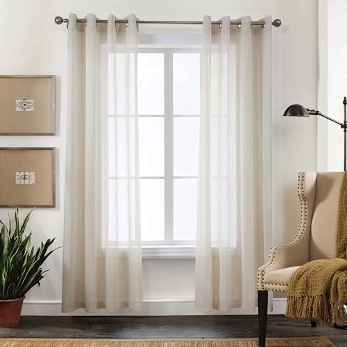 CUCRAF Transparente Gardinen mit ösen Vorhänge Wohnzimmer & Schlafzimmer, H195 x B140cm 2er Set Vorhänge Leinen… – Ansicht 1