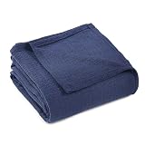 Picture of Superior Waffle Weave Cotton Blanket, for Picnic, Beach, Traveling or Camping, Comfy Blanket, Bedroom Decor, Essentials, Cover for Bed, Couch, Lounging, Honeycomb Knit, Throw, Navy Blue