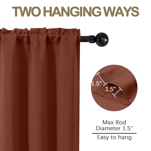 Image of Kitchen Curtains for Small Window Treatment, Light Filtering Short Cafe Curtains Over Sink, Half Window Drapes Tier for Bedroom Bathroom Rod Pocket, 2x40Wx36L Inches, Terracotta