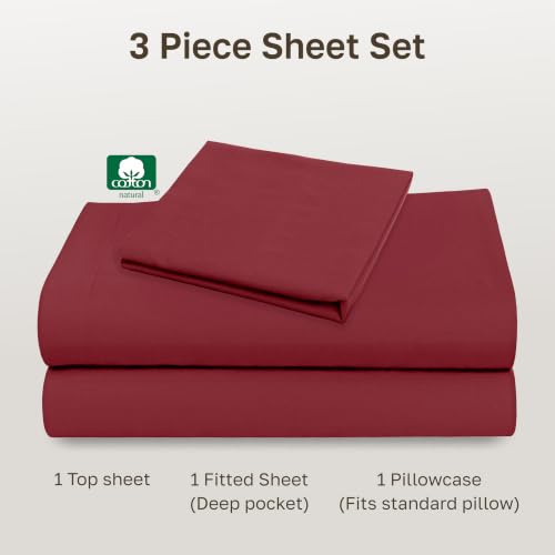 Image of California Design Den Natural 100% Cotton Bed Sheets Twin Size Set - Soft Sateen Twin Sheets Set with 12 inch Pockets, Breathable and Durable Bedding for Dorm Rooms, College (Brick Red)