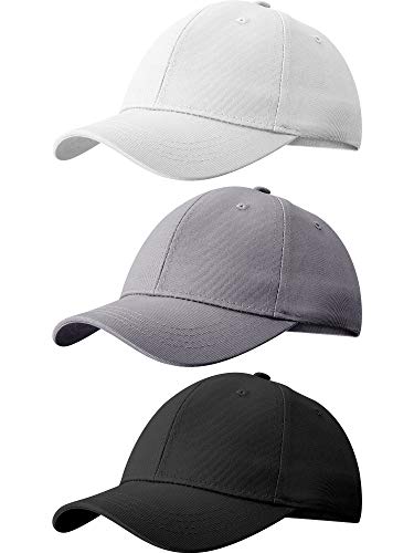 Honoson 3 Pieces Unisex Toddler Kids Children Plain Baseball Cap Adjustable Low Profile Baseball Hat (Black, White, Gray)