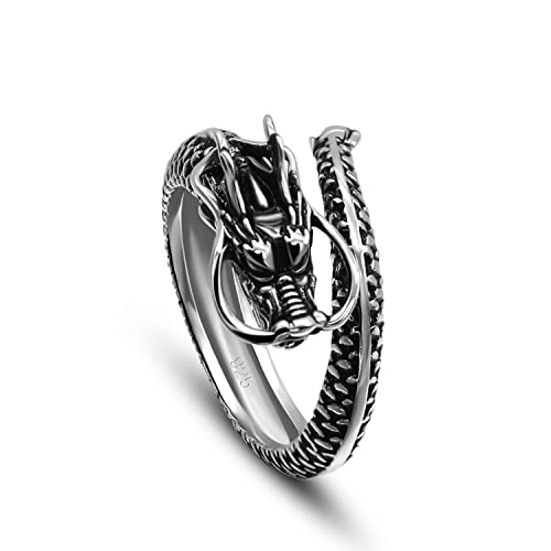 Men Vintage Dragon Ring 925 Sterling Silver Open Punk Rings For Women Adjustable Rings Solid Silver Gothic Hip Hop Jewelry Gift