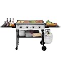 Royal Gourmet GB4001F 4-Burner Propane Griddle with Folding Side Shelves, Flat Top Gas Griddle with 582 Sq. In. Cooking Area, Collapsible Legs, Middle Shelf, for Outdoor Cooking, Silver & Black