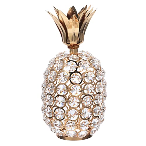 Image of Warmhm Crystal Pineapple Figurine, Golden Metal Tabletop Ornament for Home