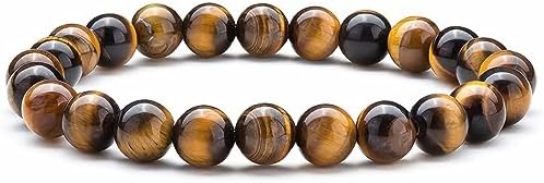 ASFUSS 8mm Natural Tigerite Eye Stone Stretch Bracelet Yoga Agate Bead Bracelet Bracelet Men and Women (Natural Tigerite Eye)