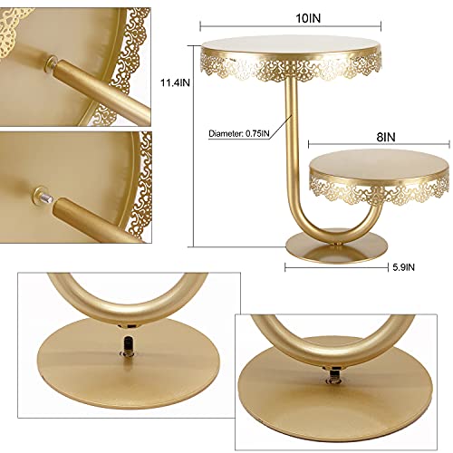 Tealots 2-Tier Cake Stand,Round Cupcake Dessert Table Stands,Metal Cake Pastry Candy Display Stand Plate/Holder For Wedding Birthday Party,8/10 Inch Cake Pop Stands Pillar Serving Tray (Gold) #TOP4