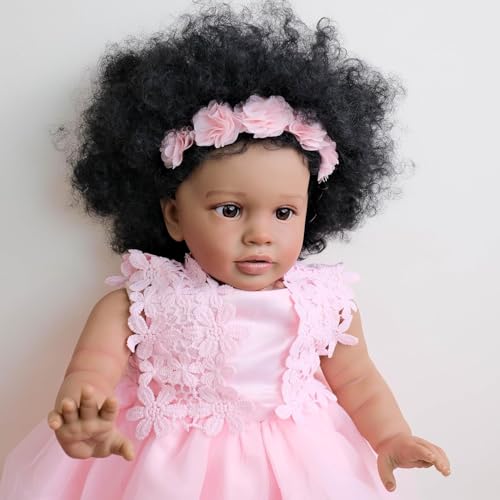 ROSHUAN Reborn Kleinkind Puppen Schwarzer Mädchen Pippa 26 Zoll Afroamerikanische Reborn Babypuppen Weiches Tuch Körper Große Größe Realistische Kleinkind Babypuppe Dunkle Haut – Bild 4