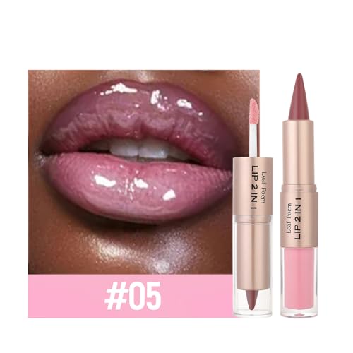 Image of BAISEN DIARY 3 Pcs Double-Ended Matte Lip Liner & Lip Gloss Duo, Caramel Brown Nude, Peach Nude, Mauve Rose Ombre Lip Combo Pencil, Lip Liner and Lipstick Gloss Set for Defined & Fuller Looking Lips