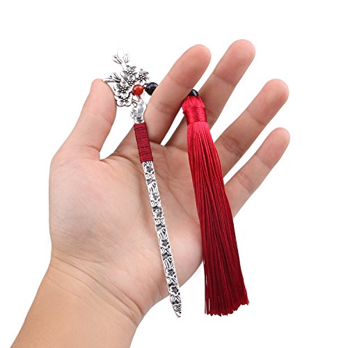 Gther Chinese Metal Bookmarks With Tassel, Vintage Bookmark Unique Classical Ancient Chinese Hairpin Bookmark With Handmade Silky Tassel For Book Lovers Unique Gift, Plum Blossom #TOP3