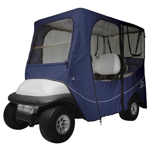Classic Accessories Fairway Long Roof 4-Person Deluxe Golf Cart Enclosure Navy News with Clear Windows