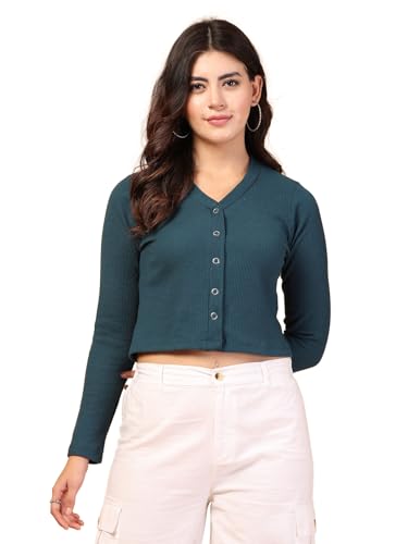 Image of Rigo Casual Wear V Neck Rib Knit Top for Women | Slim Fit Long Sleeves Western Tops for Women