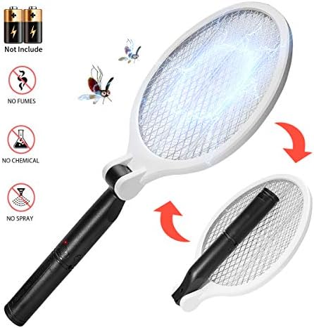 Electric Foldable Fly Swatter - Portable Bug Zapper - Professional High Voltage Handheld Mosquito Killer - LED Flashlight, 3-Layer Safety Mesh for Indoor, Travel, Camping (Need 2 AA Batteries)