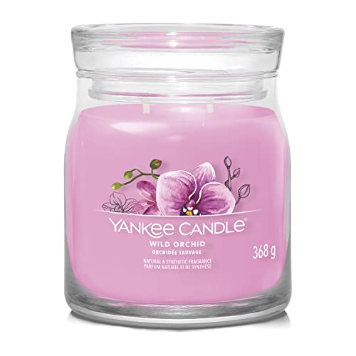 Yankee Candle Signature Candle Bougie parfumée | Orchidée sauvage en pot moyen avec double mèche | Bougie en cire de soja à combustion longue | Cadeau parfait pour femme