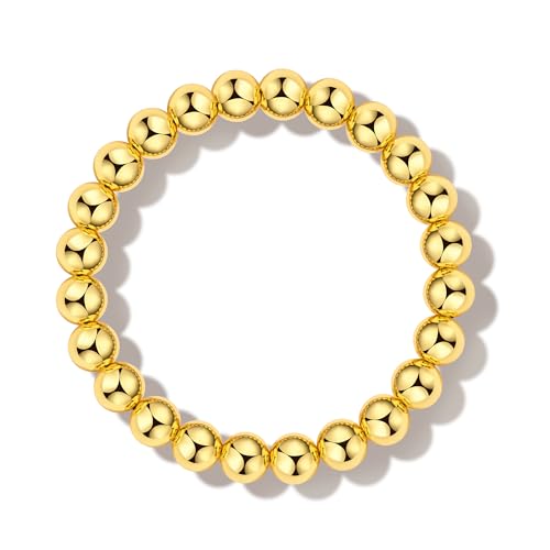 Kainier Gold Beaded Bracelets for Women 14K Gold Plated Chain Bracelets Strand Non Tarnish Chunky Dainty Link Stackable Beads ball Bracelet 8/12/16mm