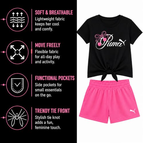 Image of PUMA Girls Athletic Shorts Set - 2 Piece Active Performance TShirt and Gym Bike Kids Shorts Girls Activewear Set (7-14)