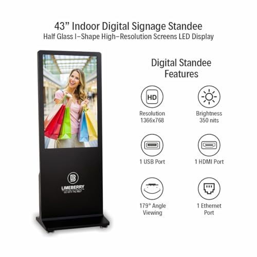 Image of Limeberry I Shape Digital Standee Kiosk | 43 Inch Android Display | A+ IPS Panel | 20W Speaker | USB, HDMI, Wi-Fi, Ethernet | 1-Year Warranty | Model LB431-IUH | Black