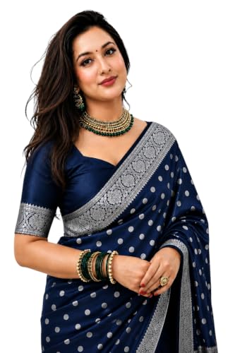 Image of Women's Glory Banarasi Satin Silk Saree with Rich Gold Silver Zari Floral Embroidery | Kanjivaram Style | Traditional Wedding & Festive sadi with Contrast Border