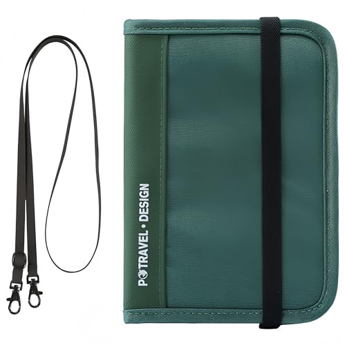 Portafoglio da viaggio con blocco RFID sottile per passaporto unisex tasca nascosta per contanti carte di credito portafoglio da impermeabile Verde Rfid Bloccaggio Collo