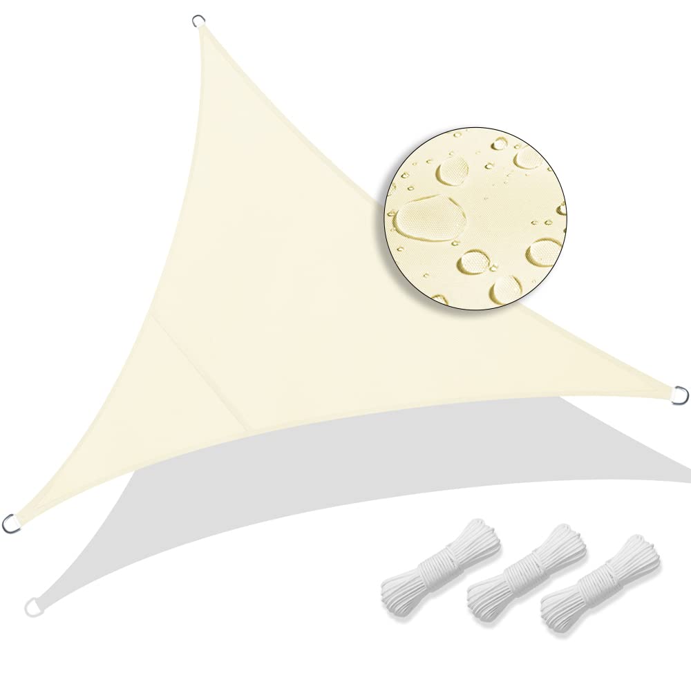 VOUNOT® Vela Ombreggiante Triangolare 5x5x5m, Tenda da Sole Impermeabile Protezione UV per Esterno Beige