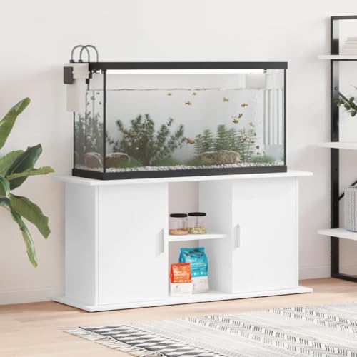 Mokuyary Support pour Aquarium Blanc 121x41x58 cm Bois d'ingénierie Meuble pour Aquarium, Support pour Réservoir de Reptiles Armoire de Rangement pour Salon,...
