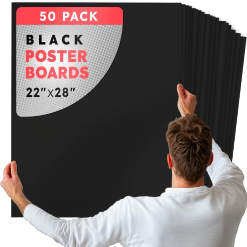 Image of Hygloss Large Poster Board 22x28-50 Count Bulk Pack - 10 Pt. Thickness Black Poster Board Paper for Projects, Presentations, Displays, Signs, Crafts - Blank Posterboard Multipack 22 inch x 28 inch