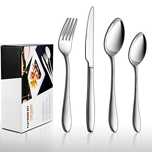Besteck-Set, 32-teilig HaWare Edelstahl Besteckset inkl. Messer, Löffel, Gabel, hochglanzpoliert, spülmaschinenfest, Service für 8 Party/Küche Oval Edge 32 Stück.