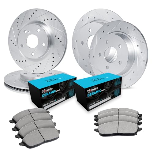 Image of R1 Concepts Front and Rear Brake Kit Fits 2014-2015 Lexus IS250| Ceramic Brake Pads and Drilled Slotted Brake Rotors| 11.7 inch Front & 11.5 inch Rear