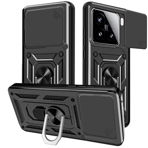 Yutwo Funda para Xiaomi 15 Carcasa, Protección de la Cámara Carcasa con Cubierta de Cámara Deslizante y Soporte de Anill Carcasa para Xiaomi 15 – Negro