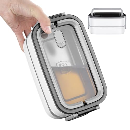 Fiambrera de acero inoxidable con aislamiento de acero inoxidable | Caja de alimentos de 2 capas con asa, para ensaladas, aperitivos para adultos, viajes, aperitivos, i