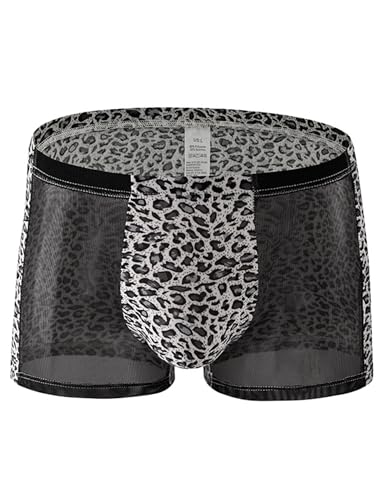 Men's Sexy Boxer Briefs Soft Cheeky Bikini Bulge Pouch Panties Leopard Print Trunks Underwear Shorts Pants