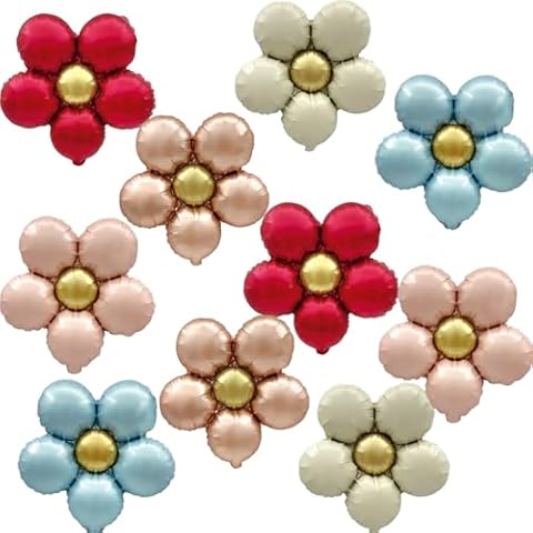 DIADARL 10 Pcs Daisy Balloons, Flower Aluminum Foil Balloons Flower Theme Party Supplies for Wedding Birthday Baby Shower Flower Themed Party Decorations Cover