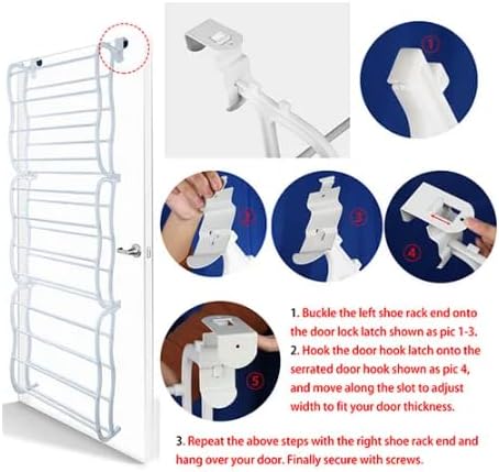 12-Shelf Over-the-Door Shoe Rack, Holds 36 Pairs, Heavy-Duty White Resin with Non-Slip Coated Steel, Easy Assembly