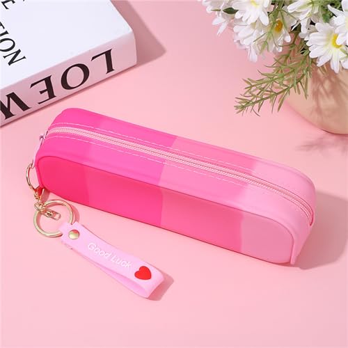 Image of YYaaloa Pink Silicone Pouch, Waterproof Aesthetic Pencil Case & Makeup Bag