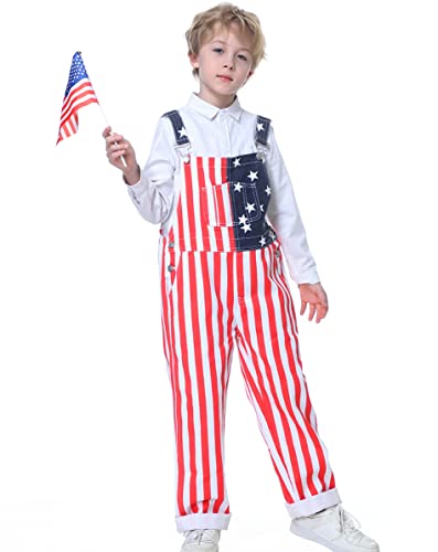 Yuanbang 3-14Years American Flag Denim Bibs Overalls Adjustable Straps Kids Coveralls Red White Striped Patriotic Jumpsuit #TOP2