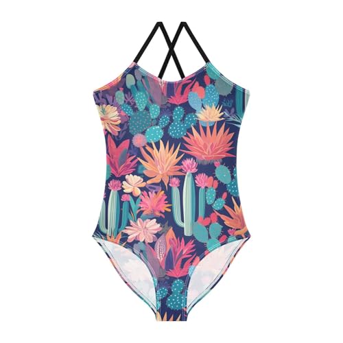 KLL Colored Succulents and Cactus Floral Girls' 1 Piece Swimsuit Summer Swimwear Adjustable Strap Cute