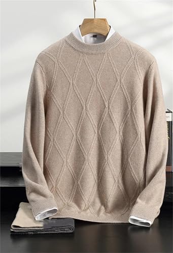 Men's Winter Thicken Wool Blend Sweater Solid Color Round Neck Business Casual Loose Bottoming Sweater3