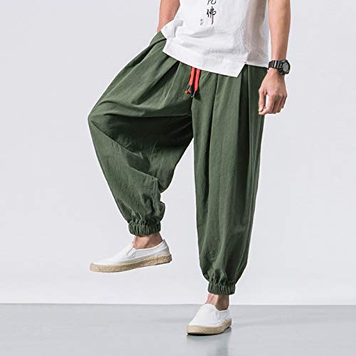 Zeiyignr Men's Cotton Linen Harem Capri Pants Lightweight Loose Drawstring Elastic Waist Casual Beach Boho Yoga Crop Trousers3
