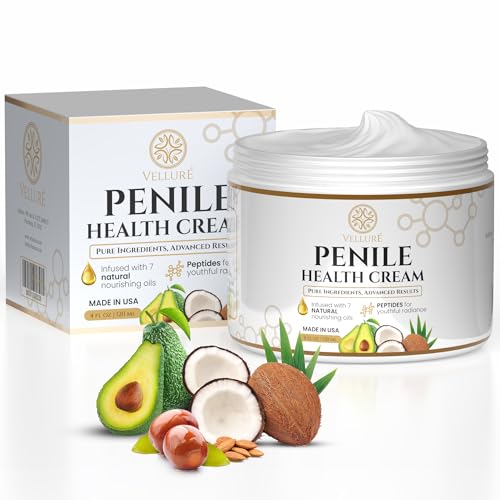 Velluré Premium Penile Health Cream for Men – Peptide-Enhanced Intimate Moisturizer with 7-Oil Blend – Fast-Absorbing, Non-Greasy Hydration, Comfort for Dryness & Chafing, Supports Skin Health, 4oz