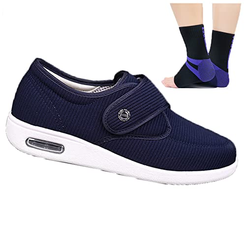 Zapatos para Diabéticos Mujer Ajustable Edema Zapatos para Hinchados Antideslizantes Transpirable Zapatos para Caminar con Artritis Zapatillas de Fascitis Plantar,Azul,40.5 EU