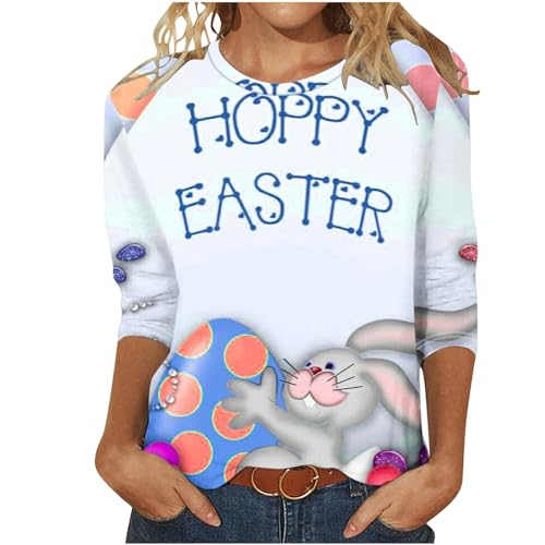 Online Shopping Women's Happy Easter Shirt 3/4 Sleeve Funny Tops