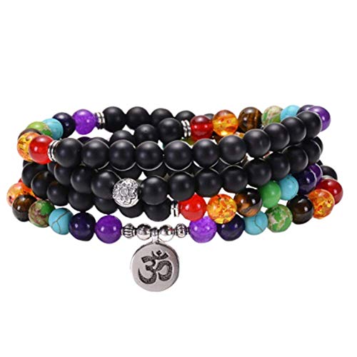 PPING Pulsera multicapa Pulsera con cuentas Buda pulsera Pulsera con anillo múltiple 7 pulsera de chakra Árbol de la vida pulsera 108 pulsera de perlas om