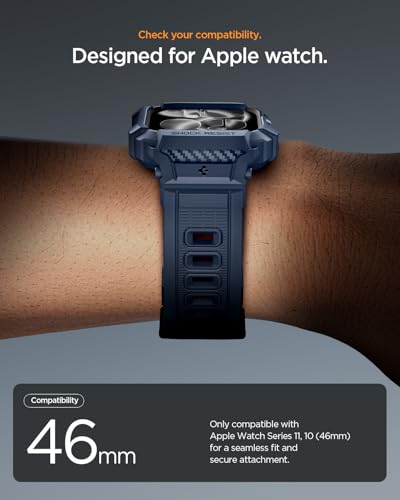 Image of Spigen Rugged Armor Pro 2 for Apple Watch Series 11 42mm Case with Strap Band, Series 10 42mm Protective TPU Cover with Strap - Matte Black
