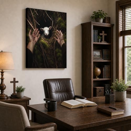 Image of GUN SUPPLIES OUTLET LLC Jesus and Lamb Canvas Wall Art Jesus Reaches Down to Rescue A Lamb Picture Wall Art Christian Home Decor 16x20 inch