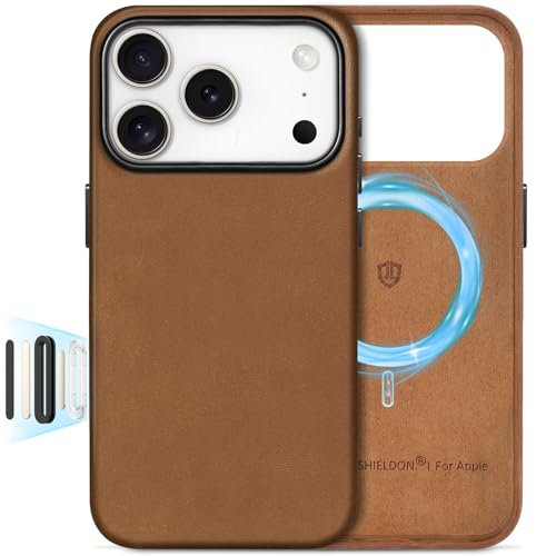 Image of SHIELDON Genuine Leather Case for iPhone 17 Pro 6.3 inch, Crazy Horse Brown | Crazy Horse Leather, for MagSafe, Magnetic Wireless Charging, Metal Buttons, Camera Button, Camera Bezel, Shockproof, Slim