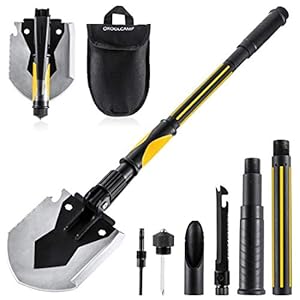 Survival Camping Shovel Multifunctional Folding Shovel 15-28inch Heavy Duty Alloy Steel Tactical Shovel with Saw for Hiking, Backpacking, Gardening, Hunting, Car Emergency, Snow