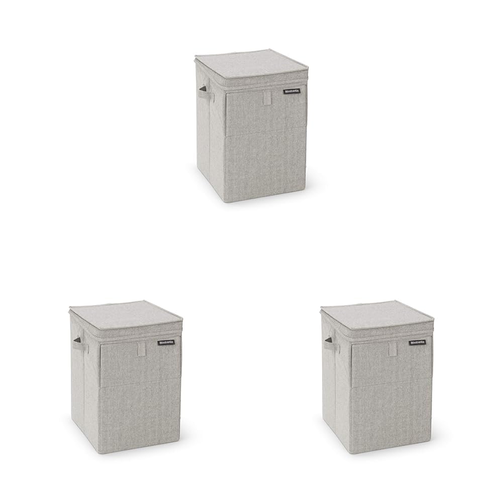 Brabantia - Wäschebox Stapelbar - Wäschekorb - Leicht zu befüllen und zu entleeren - Großes Volumen - Schnell flach zusammengefaltet - Leichte und stabile Griffe - Grau - 35 L- 37.0 x 44.5 x 32.0 cm