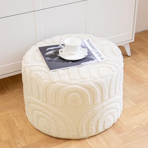 Asuprui Plush Fabric Ottoman Footrest – 20\"x14\" Soft Foam Pouf with Removable Cover Perfect for Living Room, Bedroom & Dorm(Linen)